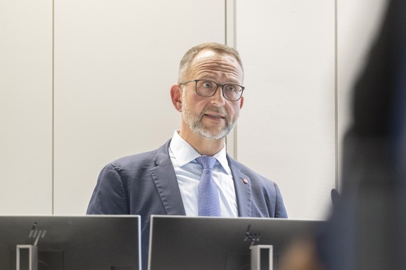 Norman Gobbi, State Councilor, during the inauguration of the new autopsy rooms at San Giovanni Hospital in Bellinzona, Switzerland, October 9, 2025. (KEYSTONE/Ti-Press/Samuel Golay).