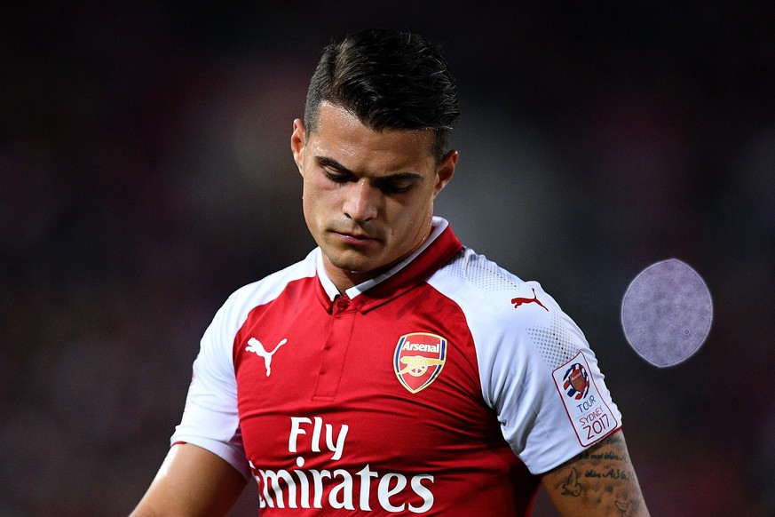 epa06088989 Granit Xhaka of Arsenal prepares to take a corner kick during the friendly soccer match between the Western Sydney Wanderers and Arsenal FC at ANZ Stadium in Sydney, Australia, 15 July 201 ...