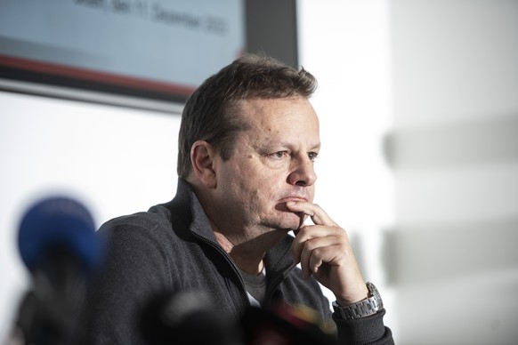 Olivier Elsig first procureur cantonal talk in during a press conferencie about shooting, in Sion, Switzerland, the 11 December 2023. According to the police of the canton of Valais. An individual fir ...