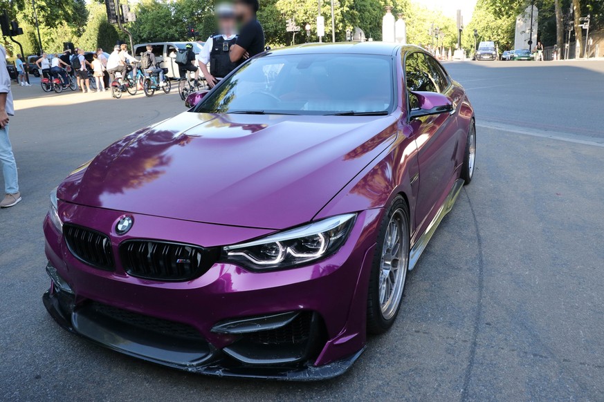 EDITORS NOTE IMAGE PIXELATED AT SOURCE Undated handout photo issued by Metropolitan Police of a seized BMW M� at Wellington Arch in central London. Officers from the Metropolitan Police seized 90 vehi ...