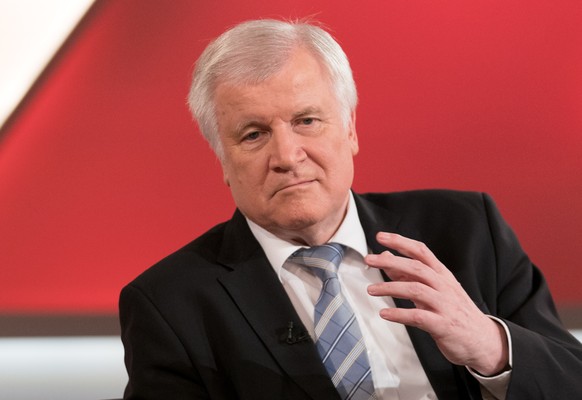 epa06845740 German Interior Minister and chairman of the German Christian Social Union (CSU) party, Horst Seehofer, speaks during a photo call after an interview with German journalist Sandra Maischbe ...