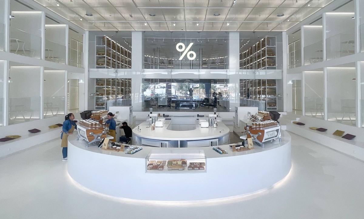 % Arabica % Arabica coffee shop and roastery photographed on February 02, 2024 in Riyadh, Saudi Arabia. % Arabica is an international Japanese specialty coffee chain brand founded by Kenneth Shoji and ...