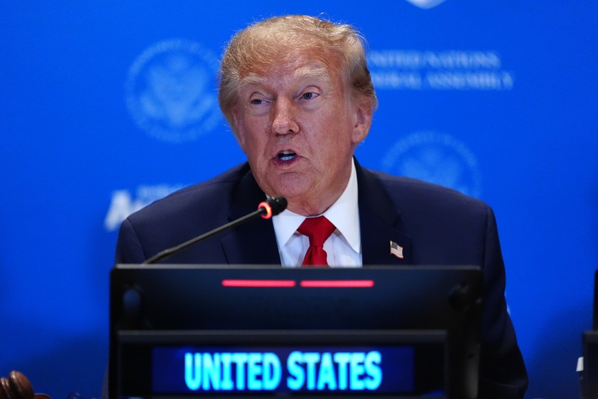 President Donald Trump attends a meeting of the multinational political and security coalition "Shield of the Americas" on the sidelines the United Nations General Assembly, Tuesday, Sept. 2 ...