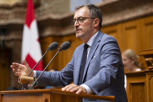 Nationalrat Roland Rino Buechel, SVP-SG, spricht waehrend der Debatte "26.033 BRG. Freihandelsabkommen zwischen den EFTA-Staaten und Mercosur. Genehmigung", waehrend der Sommersession der Ei ...