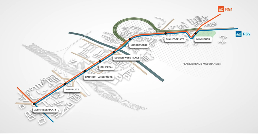 Der Rosengartentunnel soll 2,3 Kilometer lang werden und vom Milchbuck bis zur Nordstrasse reichen.