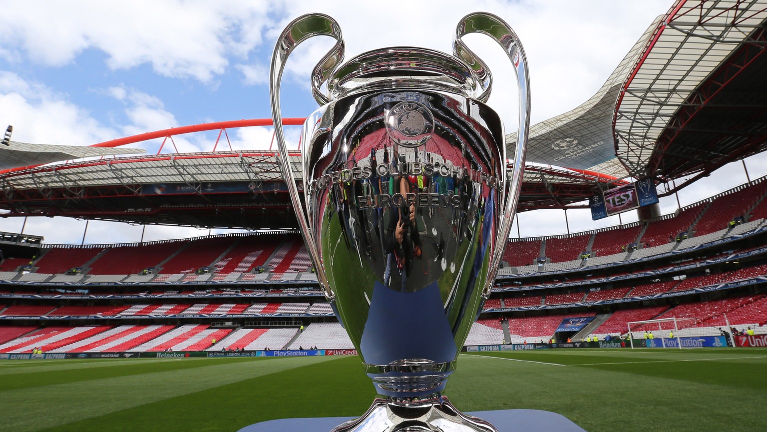 epa08487674 (FILE) - The UEFA Champions League trophy on display prior to the UEFA Champions League final between Atletico Madrid and Real Madrid at Luz Stadium in Lisbon, Portugal, 24 May 2014 (re-is ...