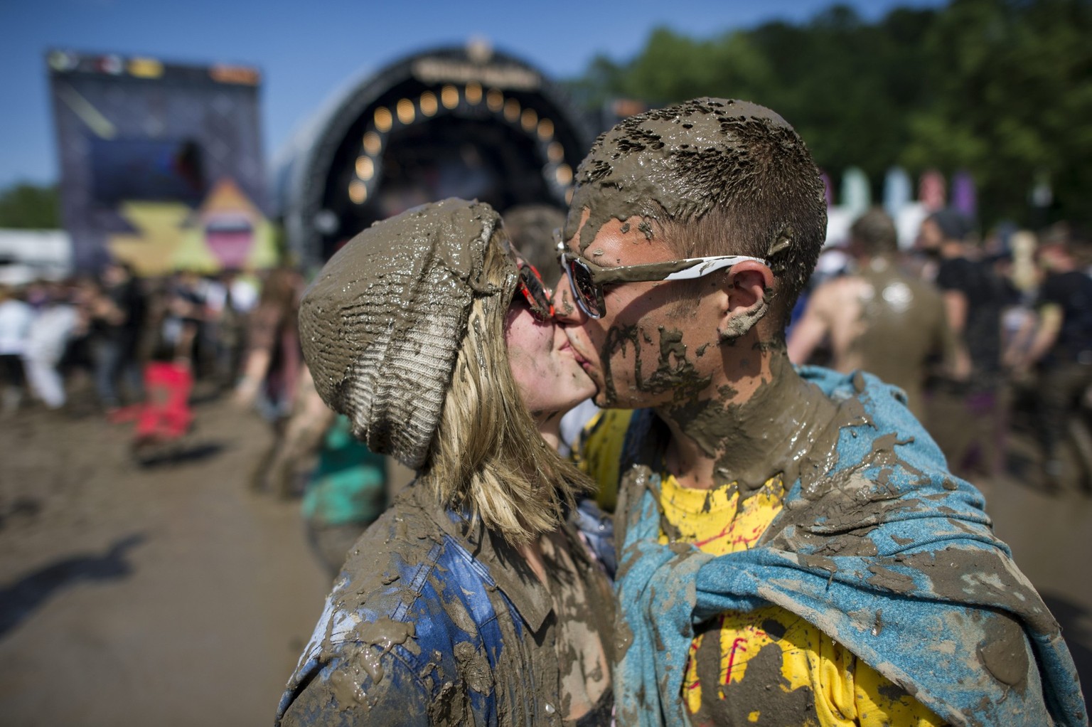 Festivalvisitors dancing in the mud during the OpenAir St. Gallen on Sunday, June 30, 2013, in St. Gallen. The OpenAir St.Gallen is one of the oldest outdoor festivals in Switzerland. It's close  ...