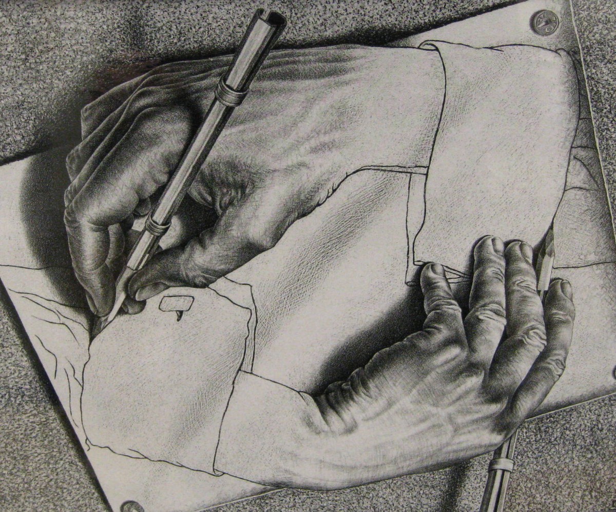Paradox, sich selber zeichnende Hände von Escher