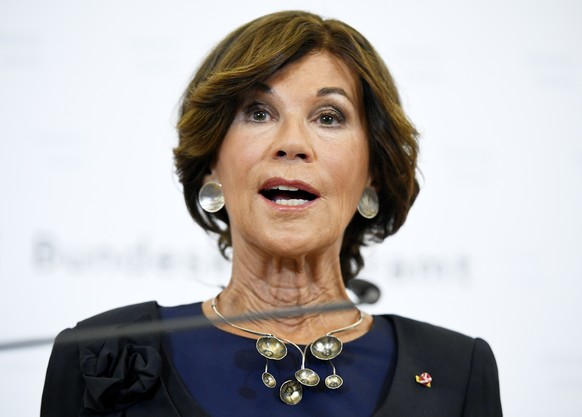 epa07622076 Newly sworn-in Austrian Chancellor Brigitte Bierlein makes a statemen at the chancellery in Vienna, Austria, 03 June 2019. Brigitte Bierlein was sworn in 03 June and will head an interim c ...