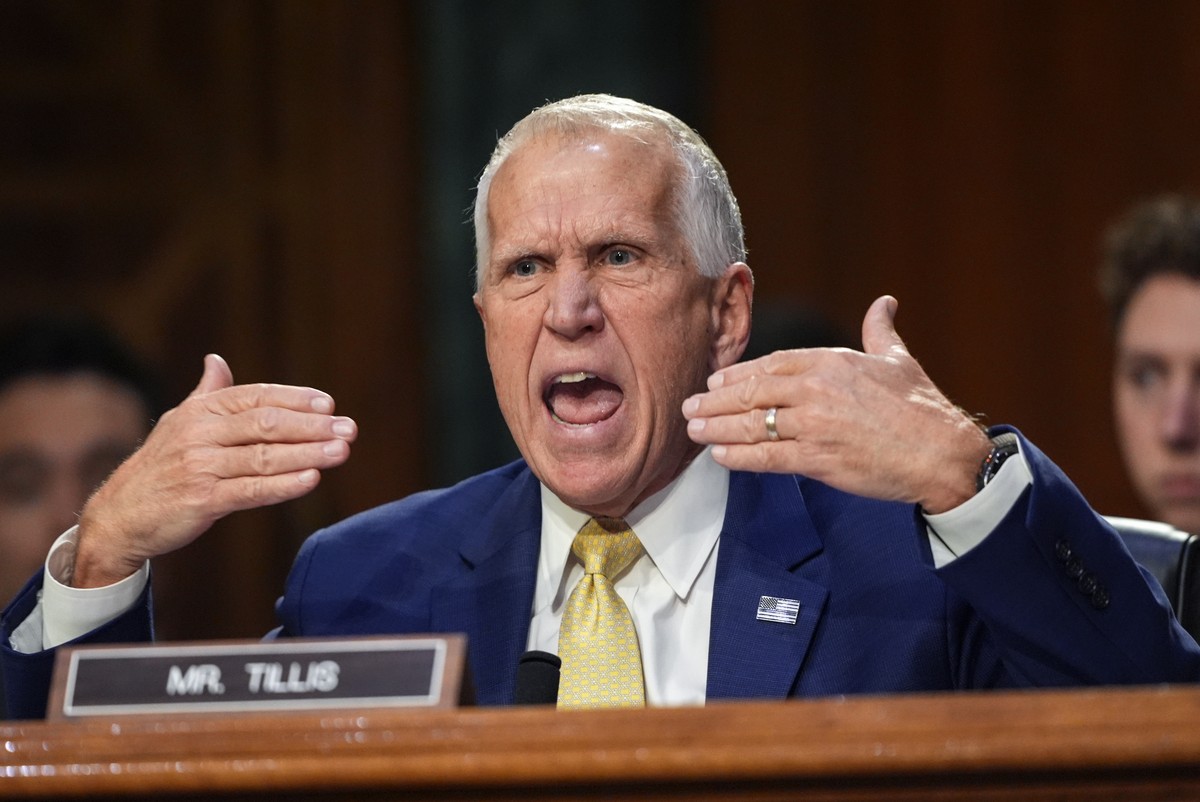 Sen. Thom Tillis, R-N.C., criticizes Homeland Security Secretary Kristi Noem during an oversight hearing before the Senate Judiciary Committee, at the Capitol in Washington, Tuesday, March 3, 2026. (A ...