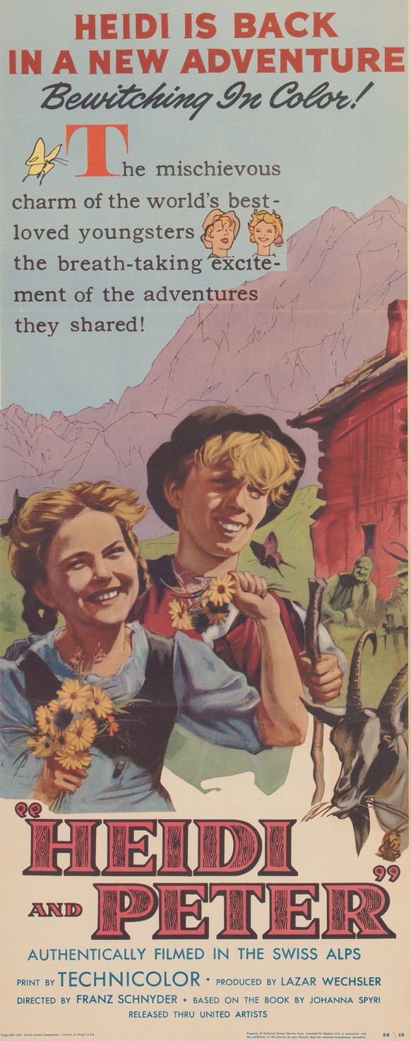 Theatrical poster of the 1955 film “Heidi and Peter”, shown in the US.