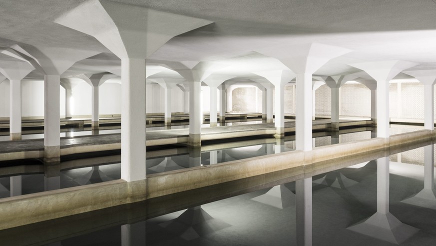 BILDREPORTAGE WASSERWERK LENGG BY CHRISTIAN BEUTLER --- Water in the slow sand filter of the lake waterworks facility Lengg in Zurich, Switzerland, pictured on August 6, 2015. The waterworks facility  ...