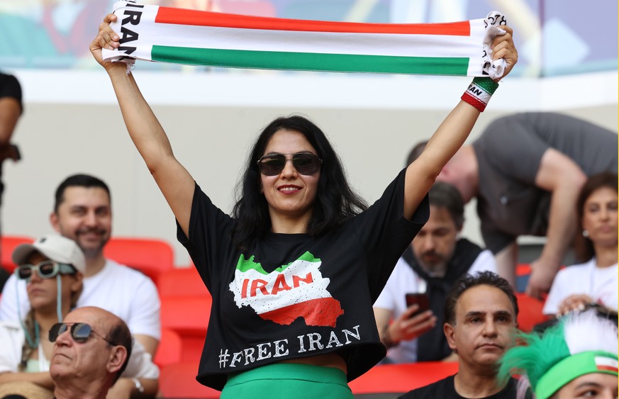 epa10326822 Supporters of Iran prior the FIFA World Cup 2022 group B soccer match between Wales and Iran at Ahmad bin Ali Stadium in Doha, Qatar, 25 November 2022. EPA/Abedin Taherkenareh