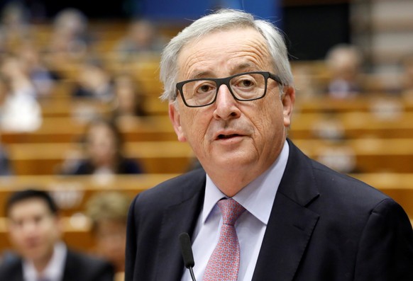 European Commission President Jean-Claude Juncker presents a white paper to the European Parliament on options for shoring up unity once Britain launches its withdrawal process, in Brussels, Belgium,  ...