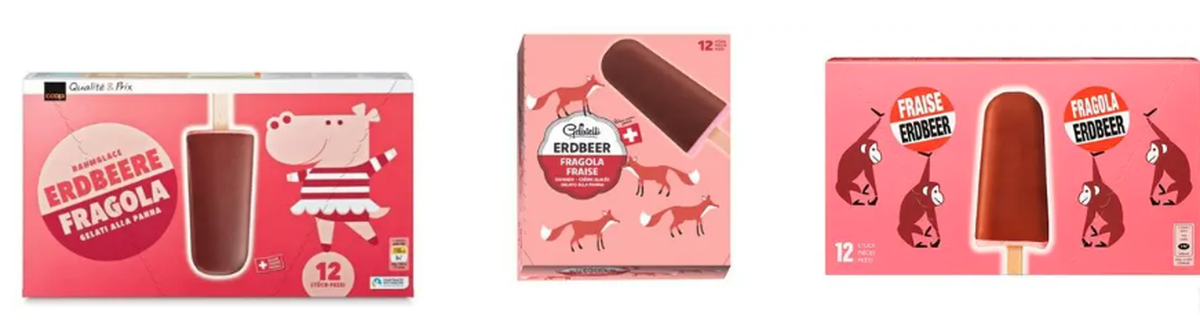 Erdbeerglace von Coop, Lidl und Migros
