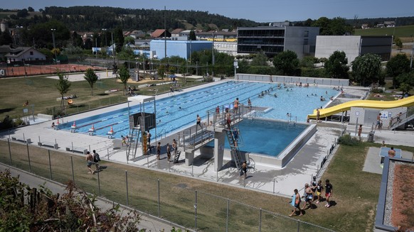 A picture taken on July 30, 2020 shows the swimming pool of Porrentruy owned by the municipalty of the Swiss city, 10 km close to the french border, which has decided to restrict its access to Swiss c ...