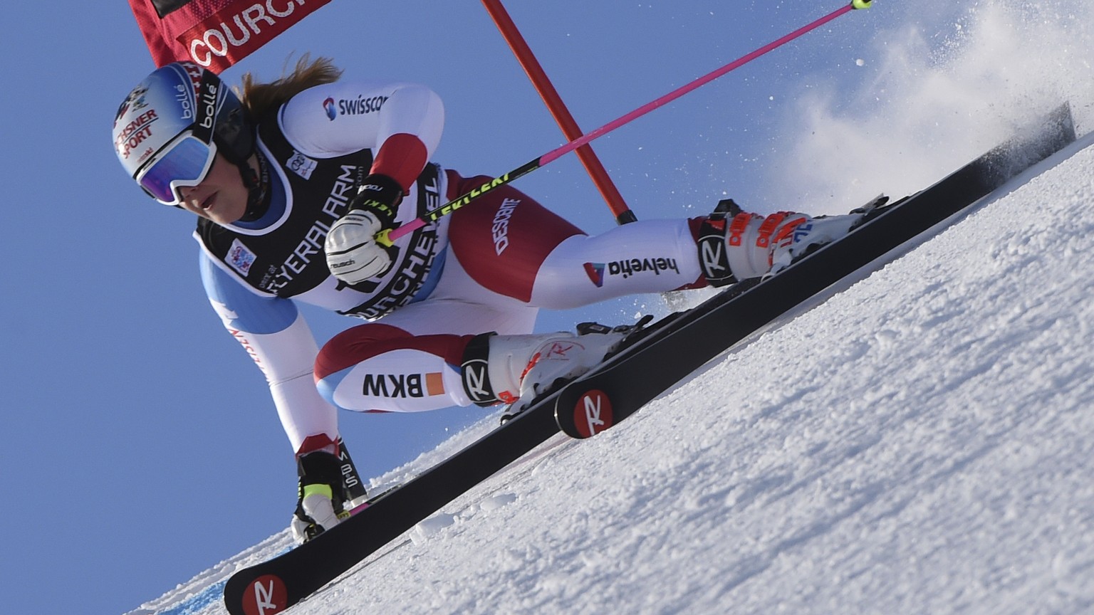 Switzerland&#039;s Melanie Meillard competes during an alpine ski, women&#039;s World Cup giant slalom in Courchevel, France, Tuesday, Dec. 19, 2017. (AP Photo/Marco Tacca)