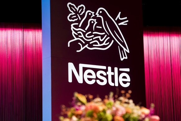 ARCHIVBILD ZUR JAHRESBILANZ 2021 VON NESTLE, AM DONNERSTAG, 17. FEBRUAR 2022 - A logo is pictured during the general meeting of the world&#039;s biggest food and beverage company, Nestle Group, in Lau ...
