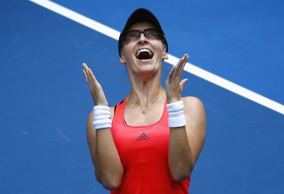 Tennis - Australian Open - Melbourne Park, Melbourne, Australia - 23/1/17 Croatia&#039;s Mirjana Lucic-Baroni celebrates winning her Women&#039;s singles fourth round match against Jennifer Brady of t ...