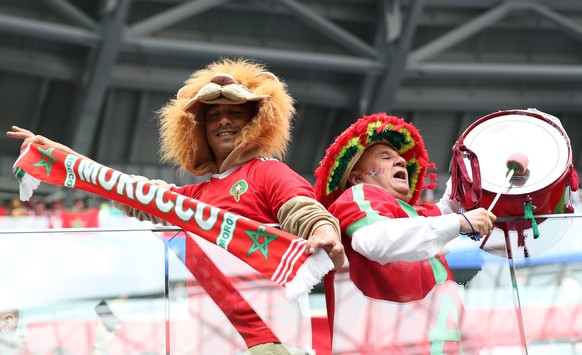 epa06810309 Supporters of Morocco before the FIFA World Cup 2018 group B preliminary round soccer match between Morocco and Iran in St.Petersburg, Russia, 15 June 2018.

(RESTRICTIONS APPLY: Editori ...