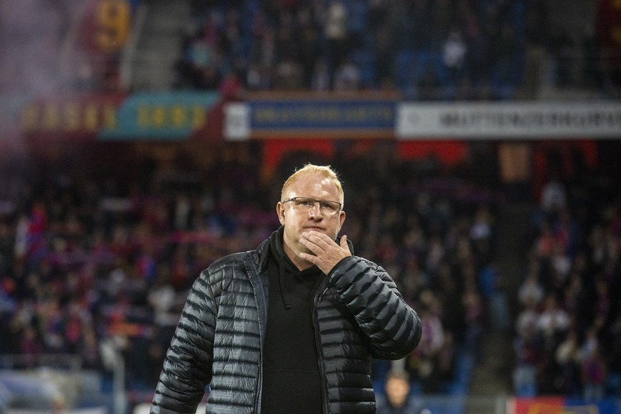 Der Trainer des FC Basel, Heiko Vogel beim Super League Meisterschaftsspiel zwischen dem FC Basel und dem Servette FC vom Samstag, 21. Oktober 2023 in Basel. (KEYSTONE/Urs Flueeler)