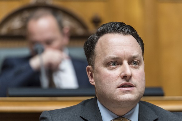 Sebastian Frehner, SVP-BS, spricht zur Vorsorgedebatte an der Fruehlingssession der Eidgenoessischen Raete, am Montag, 13. Maerz 2017 im Nationalrat in Bern. (KEYSTONE/Alessandro della Valle)