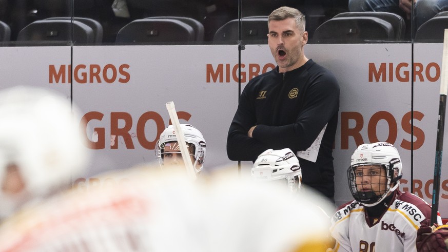 L&#039;entraineur Yorick Treille (GSHC), lors du match du championnat suisse de hockey sur glace de National League entre Lausanne HC, LHC, et Geneve-Servette HC, GSHC, ce mardi 16 septembre 2025 a la ...