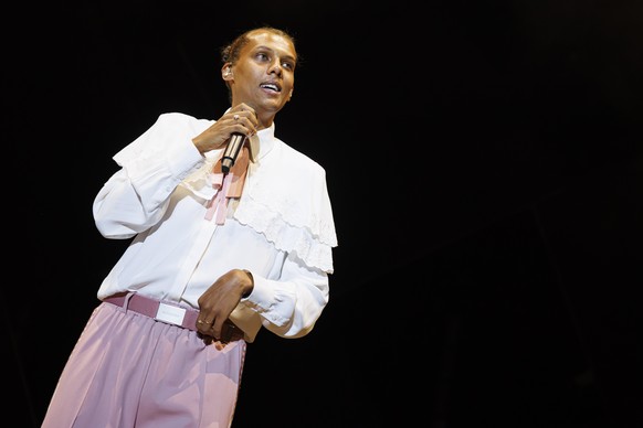 epa10090408 Belgian singer Stromae performs on the main stage during the 45th edition of the Paleo Festival, in Nyon, Switzerland, 24 July 2022. The Paleo is the largest open-air music festival in the ...