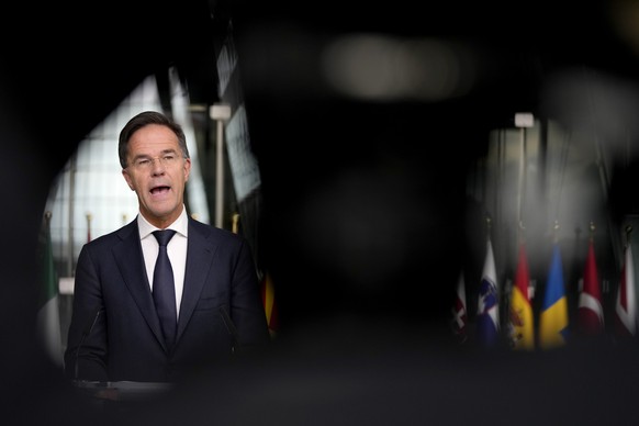NATO Secretary General Mark Rutte delivers a statement, after a meeting with a high level South Korean delegation including top intelligence and military officials as well as senior diplomats briefed  ...