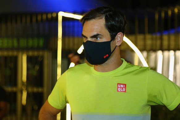 HANDOUT - Switzerland&#039;s Roger Federer after the quarter final match of the Qatar Open tennis tournament against Georgia&#039;s Nikolos Basilaschwili, on Thursday, 11 March 2021, in Doha, Qatar. ( ...