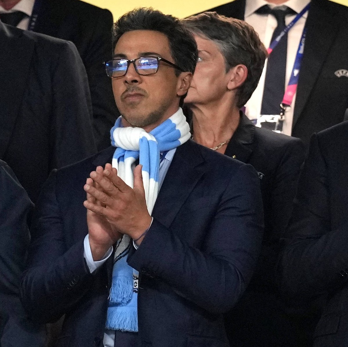 Manchester City v Inter Milan - UEFA Champions League - Final - Ataturk Olympic Stadium Manchester City owner Sheikh Mansour bin Zayed bin Sultan Al Nahyan centre and chairman Khaldoon Khalifa Al Muba ...