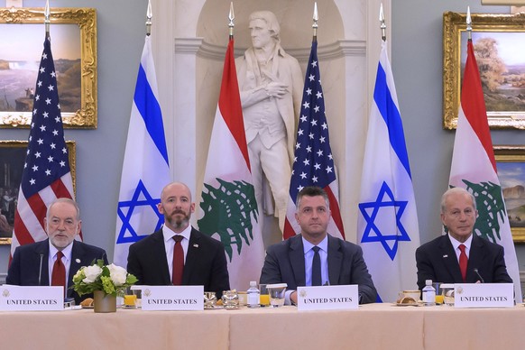 United States Ambassador to Israel Mike Huckabee, left, is joined by second from left: State Department Chief of Staff Dan Holler, Sr., State Department Counselor and Director, Office of Policy Planni ...