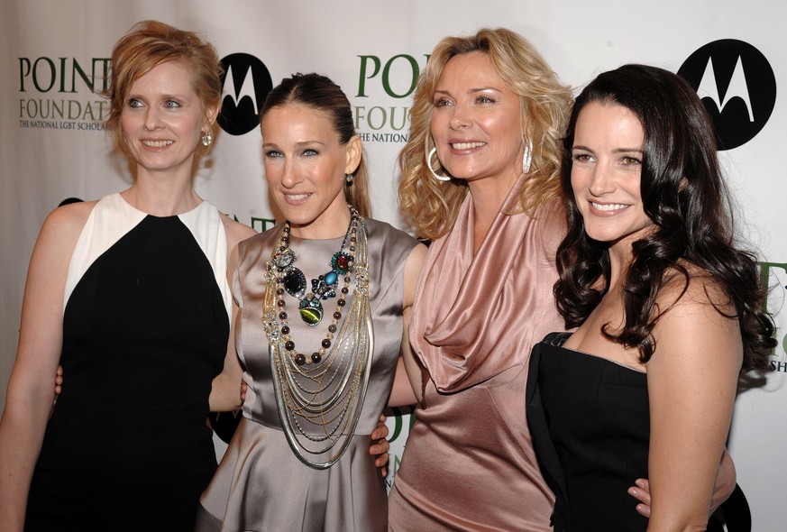 FILE - In this April 7, 2008 file photo, from left, Cynthia Nixon, Sarah Jessica Parker, Kim Cattrall and Kristin Davis arrive at the 2008 Point Foundation Benefit in New York. Cattrall lashed out at  ...