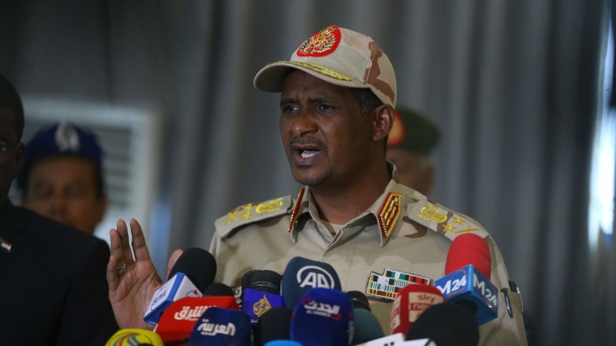 KHARTOUM, SUDAN - AUGUST 10: Mohamed Hamdan Dagalo, Sudanese Deputy Chairman of the Transitional Sovereignty Council, talks during the press conference in Khartoum, Sudan on August 10, 2022. (Photo by ...