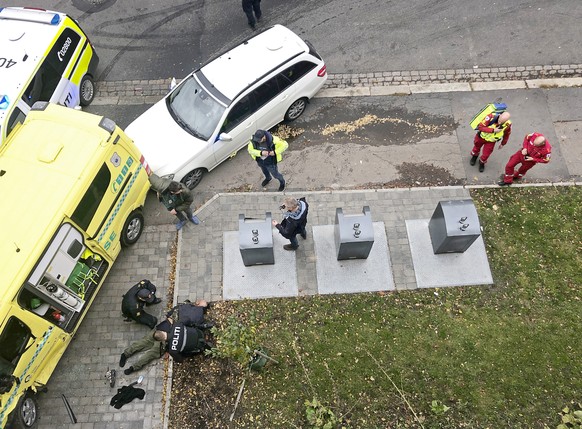 epa07940405 A man is arrested by the police after hijacking an ambulance in Oslo, Norway, 22 October 2019. An armed man was arrested by police after he hit and injured several people with the stolen a ...