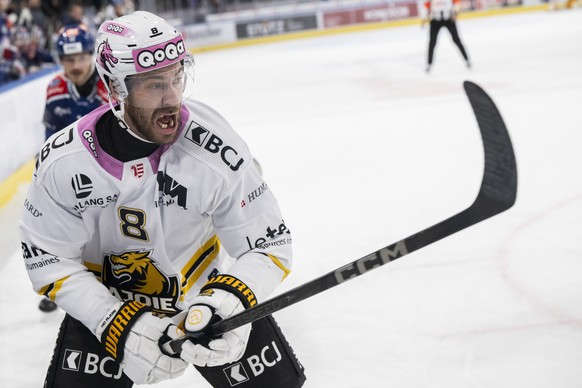 Philip-Michael Devos (HCA) reagiert im Spiel der Eishockey National League zwischen ZSC Lions, ZSC, und HC Ajoie, HCA, vom Freitag, 11. Oktober 2024 in der Swiss Life Arena in Zuerich. (KEYSTONE/Ennio ...