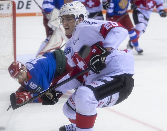 Switzerland&#039;s Roger Karrer during the Ice Hockey Deutschland Cup match between Switzerland and Russia at the Koenig Palast stadium in Krefeld, Germany, on Sunday, November 11, 2018. (KEYSTONE/Geo ...