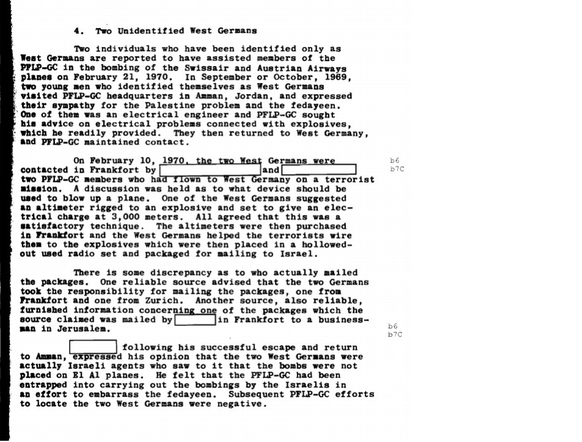 Der FBI-Report nennt «Two Unidentified West Germans» als Beteiligte für das Bombenattentat.