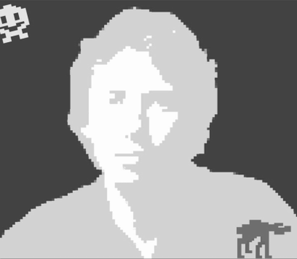 Künstlerisches Pixel-Porträt zum visionären Spieleentwickler Dani Bunten Berry (Transgender).