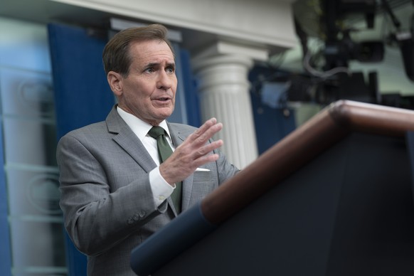 epa10964914 The U.S. National Security Council Strategic Communications Coordinator John Kirby speaks during the daily news briefing at the White House in Washington, DC, USA, 08 November 2023. EPA/Ch ...