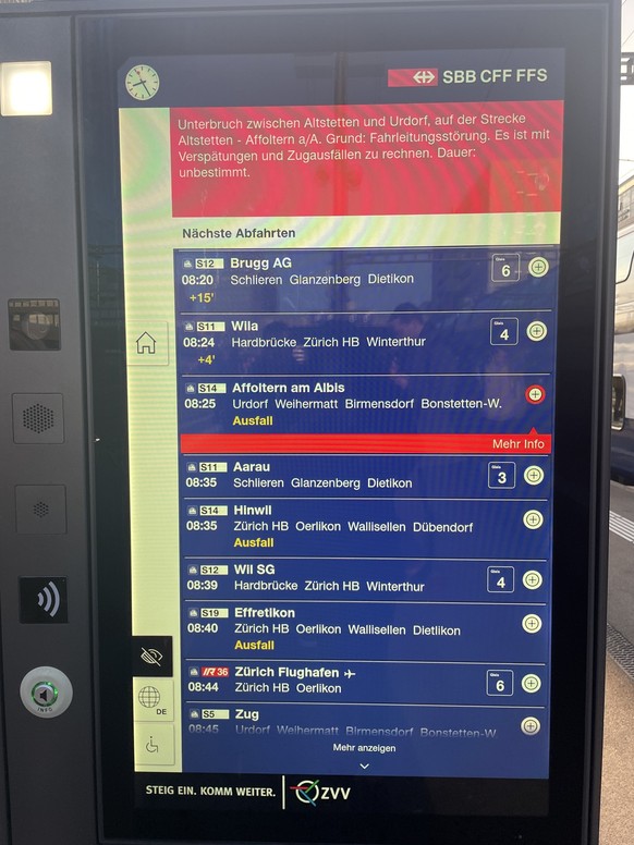 Viele Verspätungen und Zugausfälle in Zürich Altstetten.