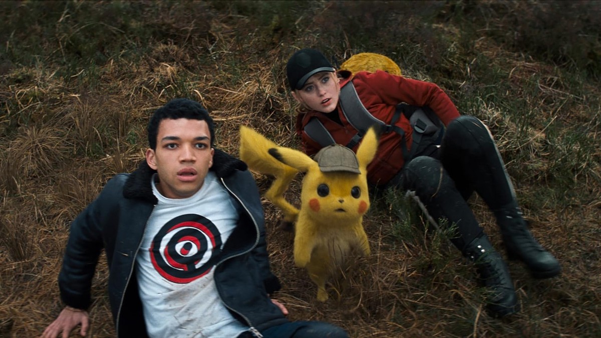 Ryan Reynolds, Kathryn Newton, and Justice Smith in Pokémon: Meisterdetektiv Pikachu (2019)