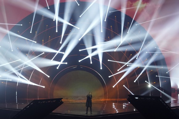 Andrea from North Macedonia singing &#039;Circles&#039; performs during rehearsals at the Eurovision Song Contest in Turin, Italy, Wednesday, May 11, 2022. (AP Photo/Luca Bruno)