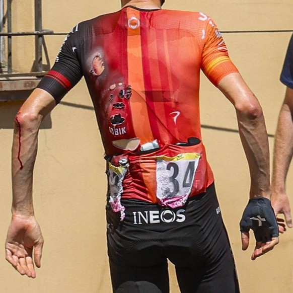 Tour de France 2024 - Stage 02 BOLOGNA, ITALY - JUNE 30 : De Plus Laurens BEL of INEOS Grenadiers in a crash during stage 2 of the 111th edition of the Tour de France 2024 cycling race, a stage of 199 ...