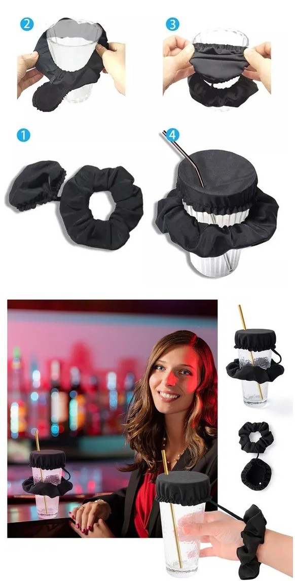 A headband that slips over the mug to protect against KO drops