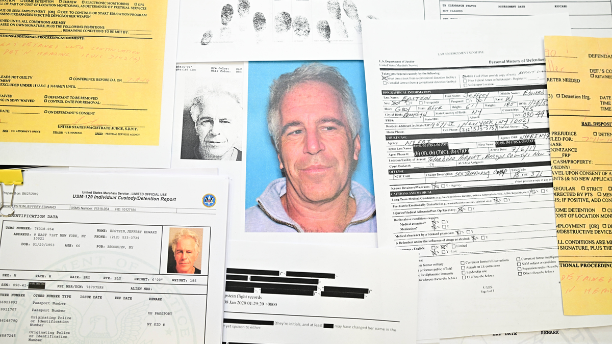 Illustrations for the Jeffrey Epstein file news story in Russia - 05 Feb 2026 In this photo illustration, the Released documents from the U.S. Justice Department files on Jeffrey Epstein. Released doc ...