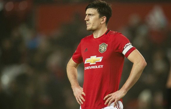 epa08152634 Manchester United&#039;s Harry Maguire reacts during the English Premier League soccer match between Manchester United and Burnley FC at Old Trafford in Manchester, Britain, 22 January 202 ...