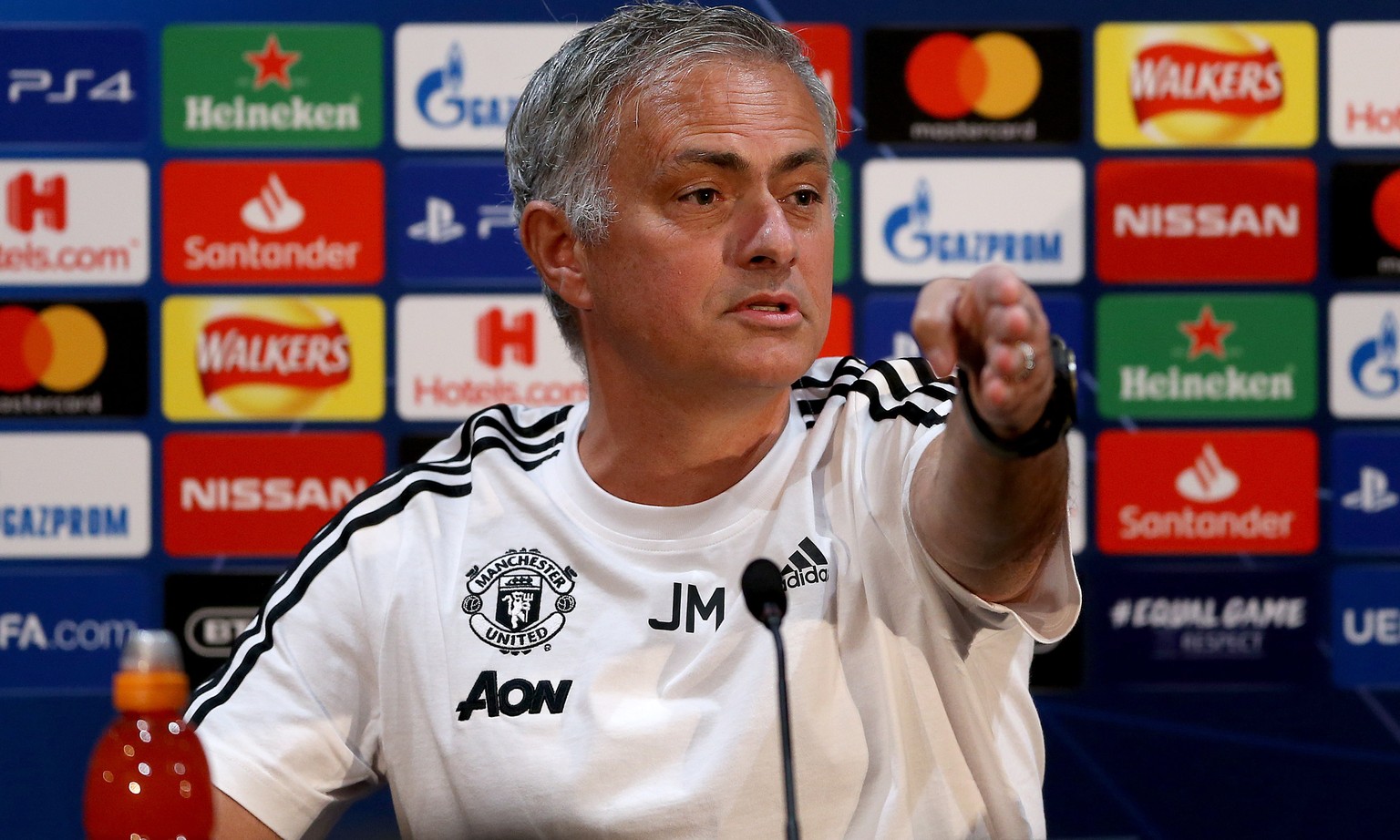 epa07061503 Manchester United&#039;s manager Jose Mourinho attends a press conference at Old Trafford Stadium in Manchester, Britain, 01 October 2018. Manchester United will face Valencia in their UEF ...