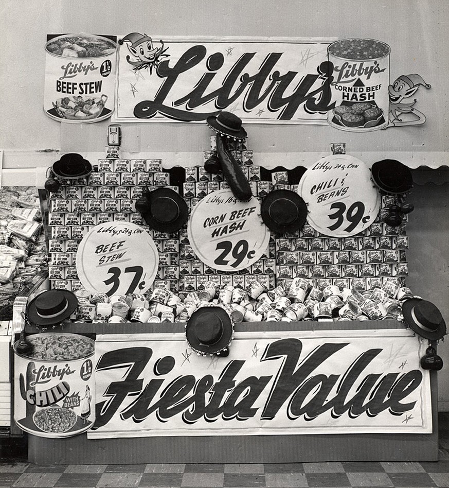 Libby&#039;s Canned Food Display, 1950&#039;s verkaufspunkt retro supermarket essen food https://www.pinterest.co.uk/thetypehunter/show-cards/