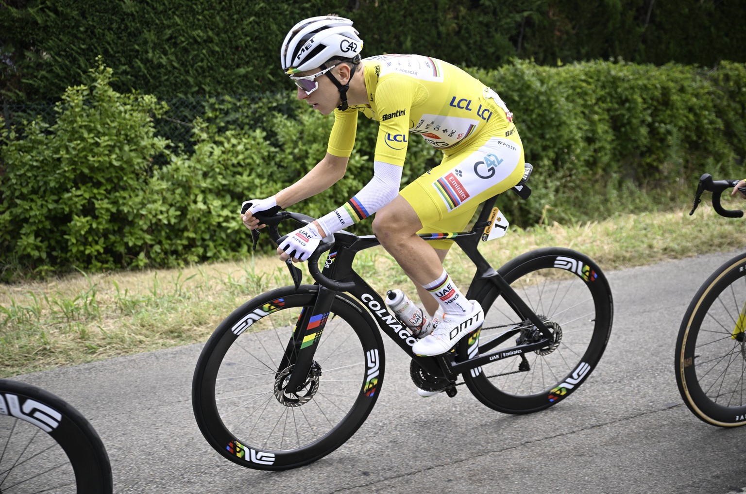 Slovenian Tadej Pogacar of UAE Team Emirates pictured in action during stage 17 of the 2025 Tour de France cycling race, from Bollene to Valence (161km), on Wednesday 23 July 2025 in France. The 112th ...